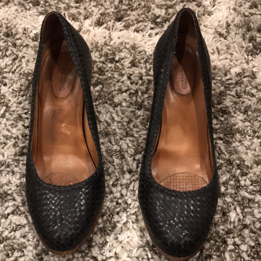 Corso Como Black Leather Woven Heels, 8